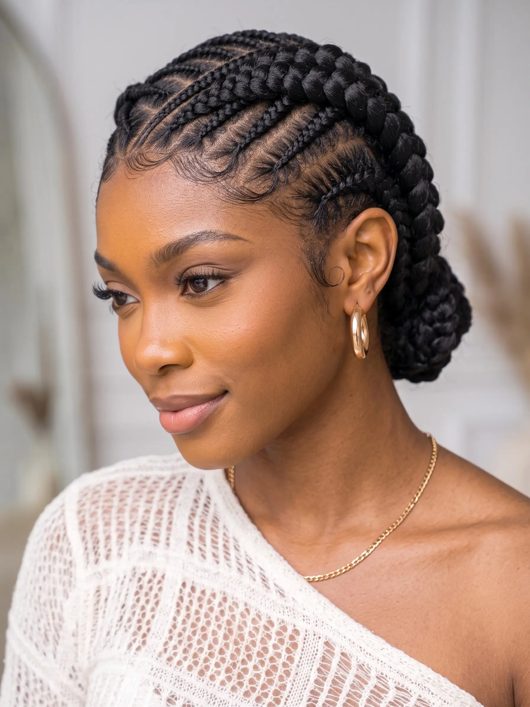 DOSAY Women's Synthetic Full Lace Braided Bun Wig - Cornrows Updo Hairstyle with Feed-In Braids, Elegant Protective Style with Natural Hairline