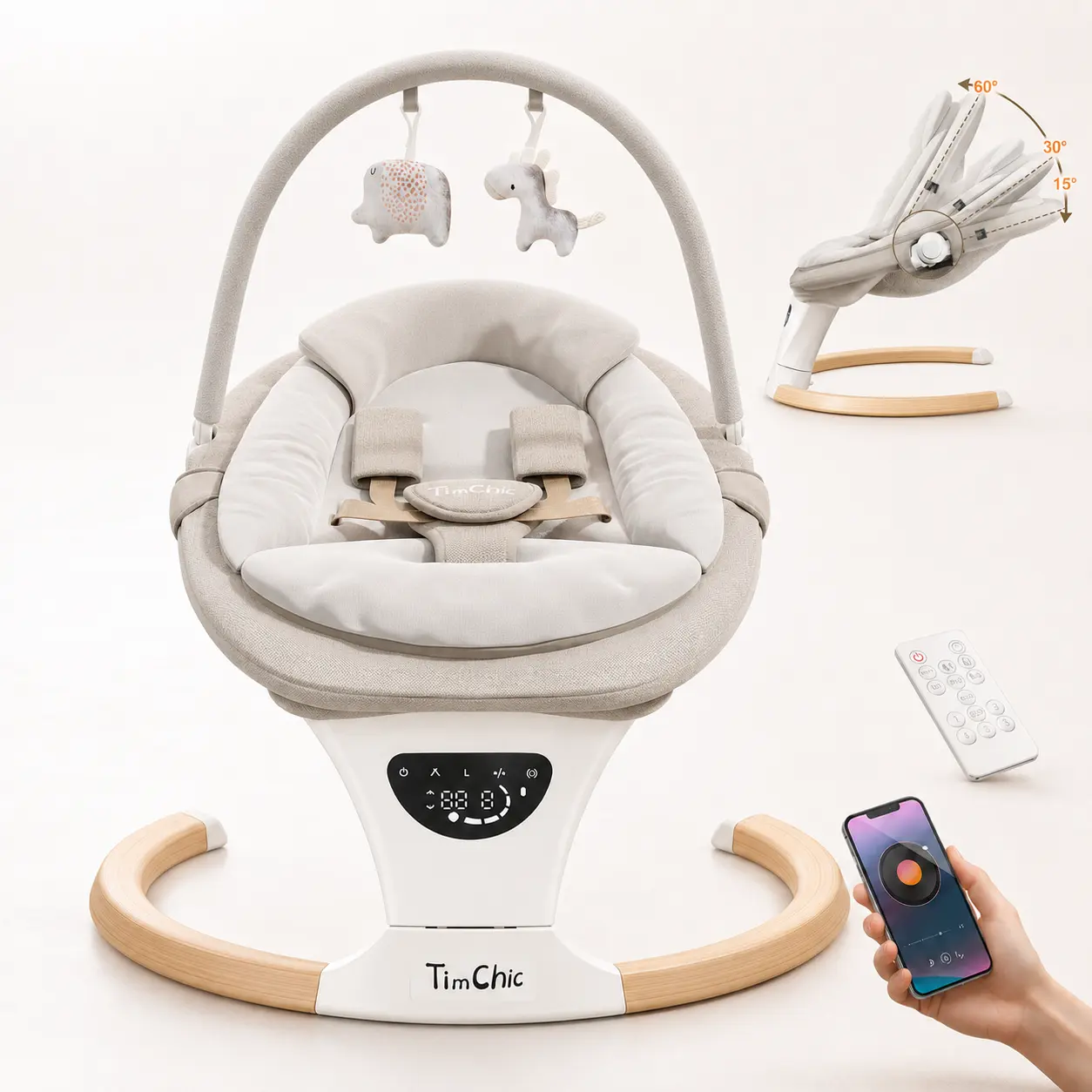 Baby Swing for Infants&Baby Rocker, 5-Point Seat Belt, 5 Sway Speeds with 12 Lullabies, LCD Screen with 3 Levels of Intelligent Timing, Remote Control,TikTokShopBlackFriday