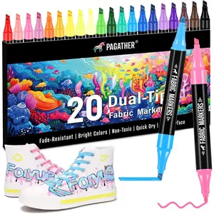 Fabric Markers Permanent for Clothes, 20 Colors Dual Tip with Fine and Chisel Tips Paint Pens for Clothing Canvas Tote Bags T-Shirt and Shoes, Non Toxic Ink for Kids and Adults