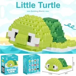 Q Version Ocean Life Little Turtle Mini Building Blocks Set, Mixed Colors, Abs Material, Collectible Gift, Cute and Small, Desktop Decoration