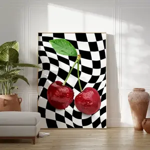 Cherries Print - Maximalist Room Decor Poster - Trendy Funyy Wall Art - Retro Preppy Wall Decor - Red Black Cherry Poster