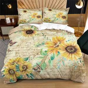 Vintage Sunflower Butterfly Bedding Set, Soft Comfortable Fabric, Includes Sheet Cover and Pillowcases, Perfect for Bedroom Decor