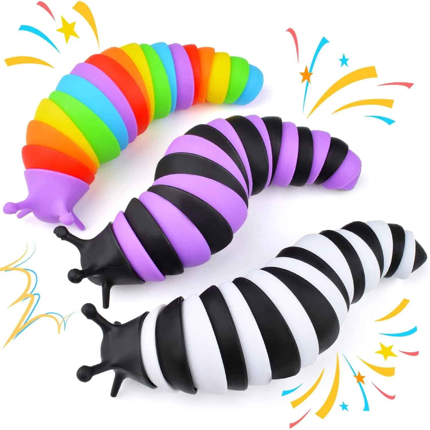 X-SRT04 Fidget Slug Toy, Sensory Slug Fidget Toy for Kids & Adults, 3Pcs Cute Autism Sensory Toys for Autistic Children, Kids Easter Basket Stuffers Gifts for Toddler Girls Boys Stress Relief Toy