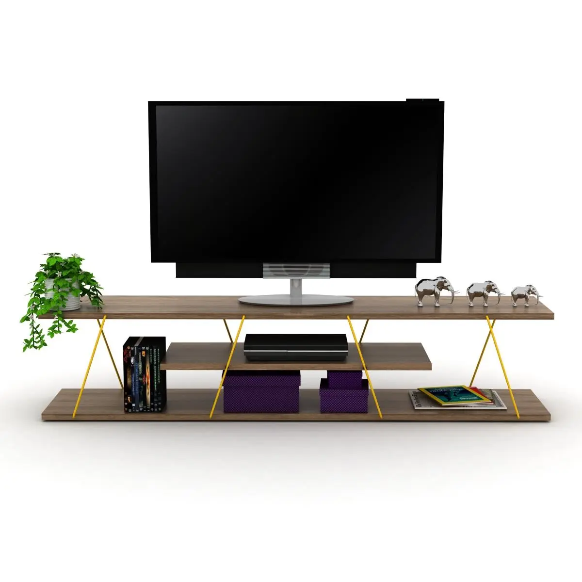 Homedora HD-TAR-TV-RF160101 Tars TV Stand, Walnut & Yellow Indoor Furniture, Affordable, 30 lbs Weight, Easy Assembly, Simple Setup