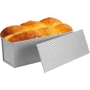 Non-Stick Pullman Loaf Pan with Lid 13x4 Inch - 2.2lb Carbon Steel Bread Baking Pan with 4 Vent Holes, Heavy Duty Sourdough Loaf Pan with Cover for Homemade Sandwich Bread (Silver)