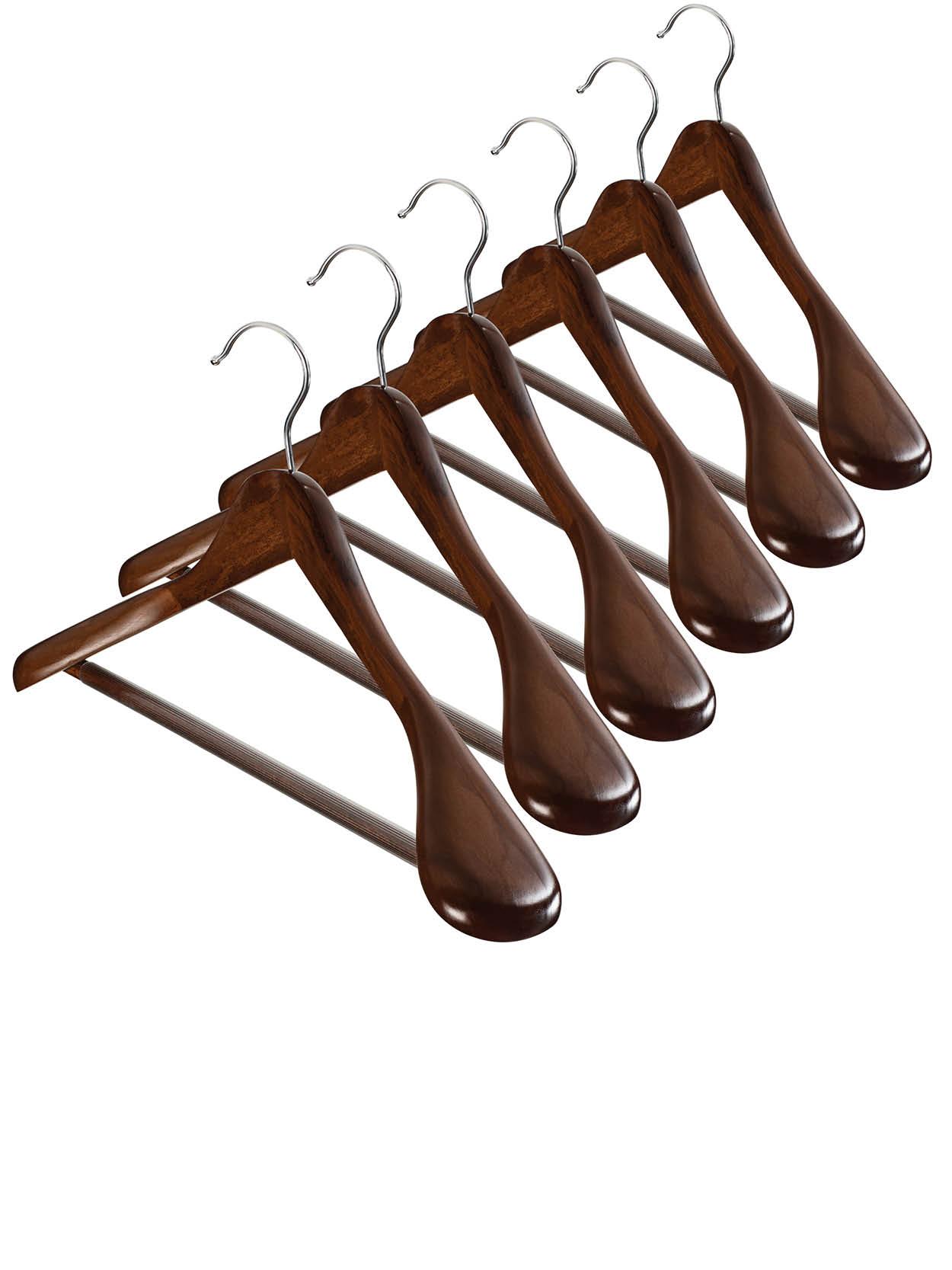ZOBER 6 Pack High-Grade Wooden Suit Hangers for Men, Extra Wide Shoulder Hangers with Non Slip Pants Bar, Smooth Finish, 360 Swivel Hook, Jacket Hanger, Heavy Duty Wide Hanger for Closet