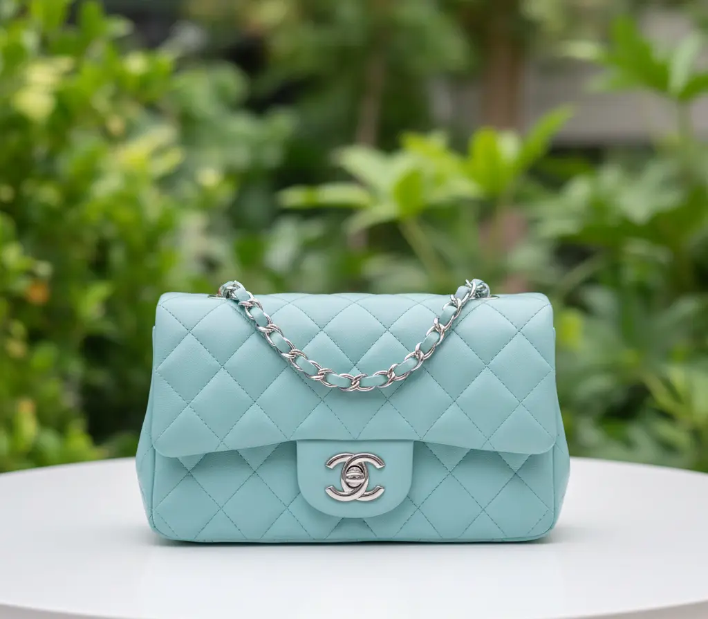 Pre-owned CHANEL Leather Shoulder Bags Tiffany Blue Lambskin Mini Rectangle