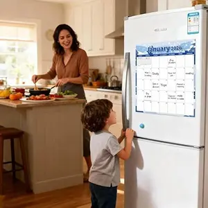 Upgrade Your Fridge Decor 2026 Magnetic Calendar - 2 Theme Pack, Large 14.5x11.5 Inch, Premium Matte Art Paper, Easy-Swap Monthly Art for a Clutter-Free Kitchen (Four Seasons)