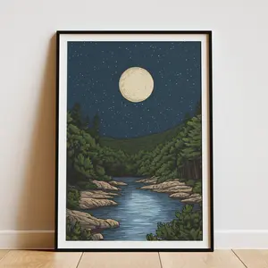 Hot Springs National Park Arkansas Moonlit Night Scene Poster Vintage Style Art Print Wall Decor Landscape Poster Nature Lover Gift Travel