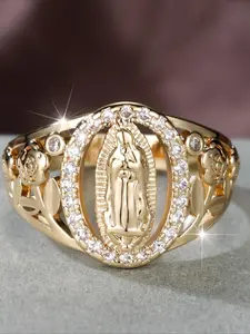 Elegant Gold-toned Virgin Mary Ring Accents - Perfect for Everyday Wear and Festive Occasions Suitable for Both Men and Women Jewelry Gifts Elegant Glittering Ring
