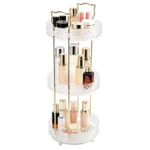 360° Rotating Makeup Organizer - DIY Adjustable Carousel Spinning Rack Cosmetics Display Rack Perfume Organiser, Spinning Bathroom Countertop Vanity Shelf, Table Decor,Ultra-Large Capacity Beauty Storage Box