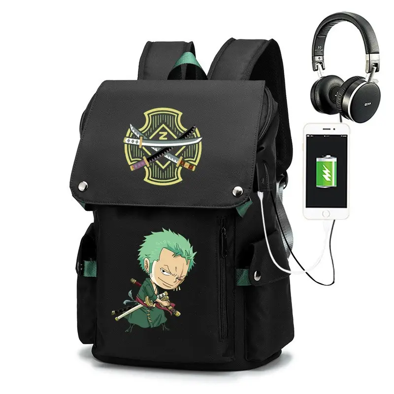 Japanese Pirate Anime Style Backpack, Printed Student School Bag, Large Capacity Laptop Backpack, Lightweight Casual Travel Daypack for Kids Teens, Everyday Bookbag