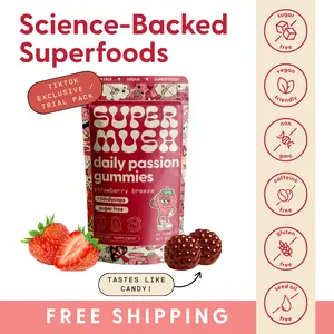 SuperMush Daily Passion Gummies 10ct TikTok Exclusive Trial Pack Sugar Free Strawberry Breeze Mood & Vitality Support Cordyceps Reishi Maca Ashwagandha