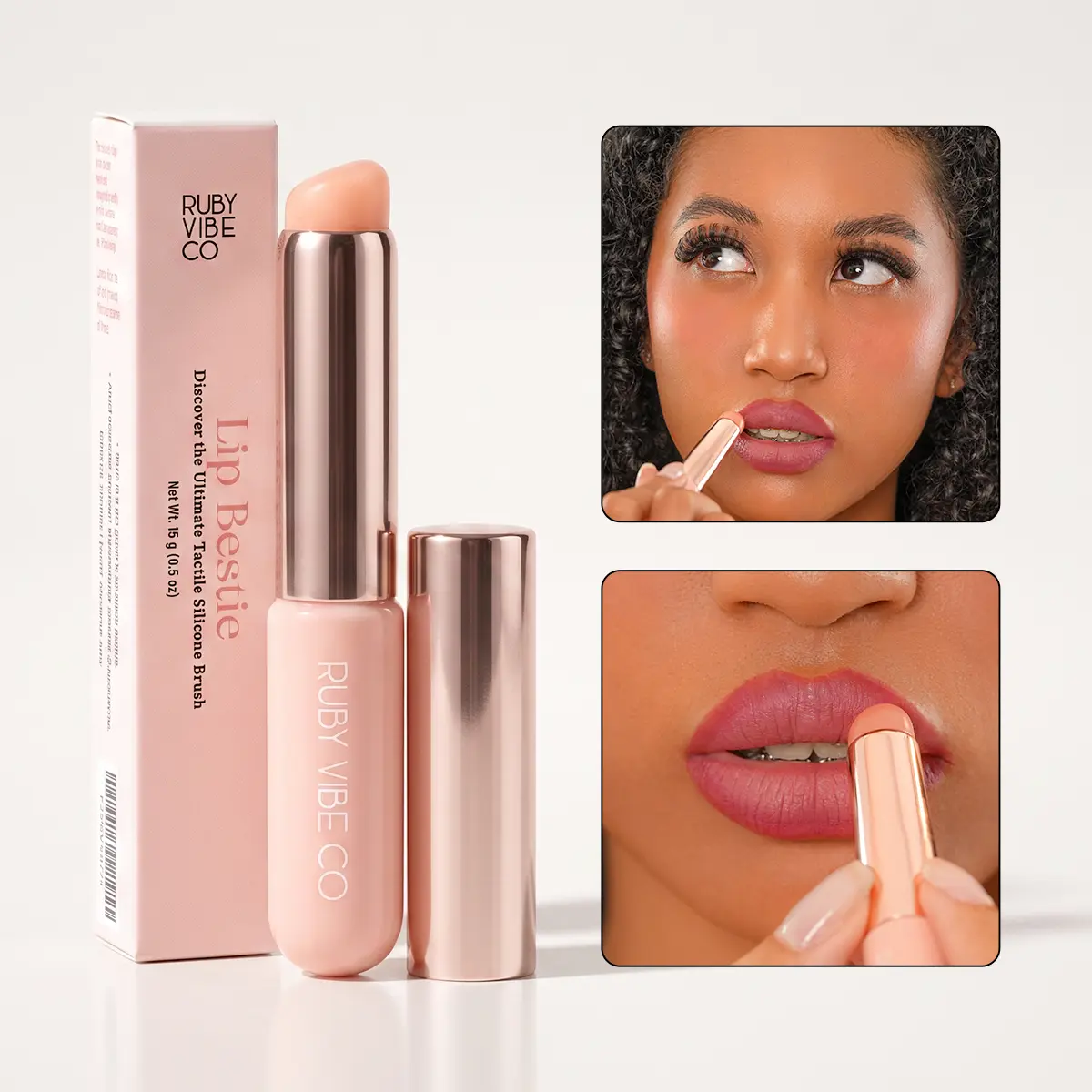 [RUBY VIBE CO] SmoothGlide Lip Brush, Silicone Tip, Makeup Applicator, for Blending and Softening Edges, Perfect for Smooth and Flawless Finish, Aluminum Tube, Mess-free, Easy to Clean, All Skin Types