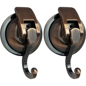 Heavy Duty Vacuum Suction Shower Hooks, Glass Suction Cup, for Bathroom Robe and Garland Decoration (2 Pack, Antique Brass)