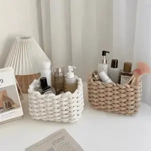 Woven rope storage basket, open woven design with rounded edges - Multi-functional storage basket Organiser, suitable for bathrooms, desks, bedrooms - Durable woven basket, for home organization and decorative shelf storage