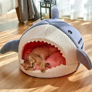 Cat Shark-Shaped house Kitten Bed Hideout House Warm Soft Comfortable Semi-Closed Cat Dog Nest