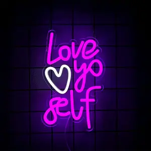 Love Yourself Neon Signs Pink Led Sign for Bedroom Wall Letter Neon Lights Wedding Signs Neon Room Decor for Birthday Gift Party Home Decor Bar,USB Powered Easy Hanging