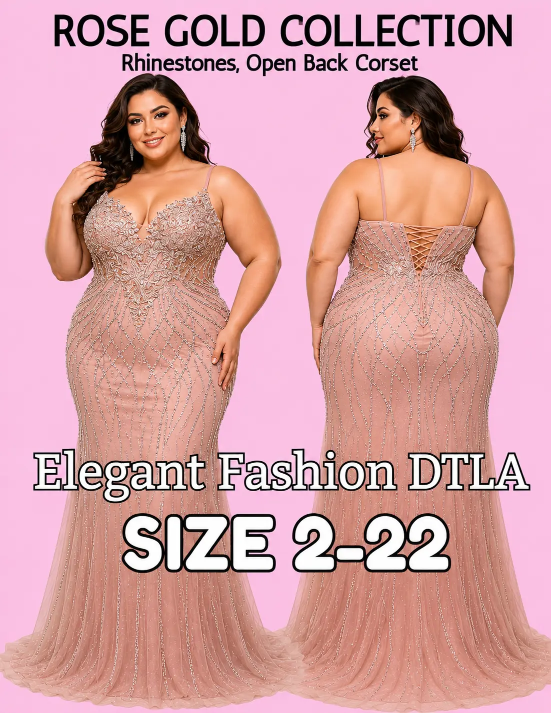 PLUS SIZE (Size 2-22)✨Elegant Fashion✨  ROSE GOLD Rhinestones