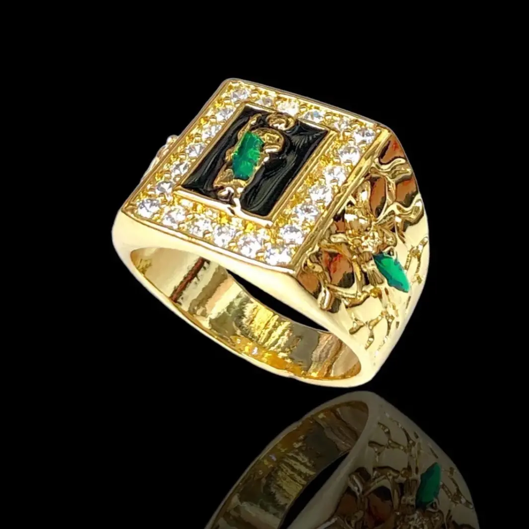 San Judas Ring for Men, 18K Gold-Filled with CZ