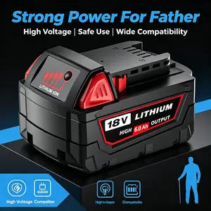 #fathersdaygift 2Pack 6.0Ah Replacement Battery for Milwaukee M18, Compatible with 18V Batteries 48-11-1862 48-11-1852 48-11-1882, for Milwaukee 18V Cordless Power Tools