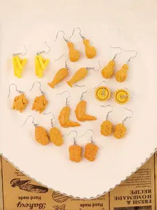 10 Pairs Fun Food Playful Earrings, Fried Chicken Wings Legs French Fries Egg Tart Ear Hooks, Creative Girl Heart Ear Jewelry