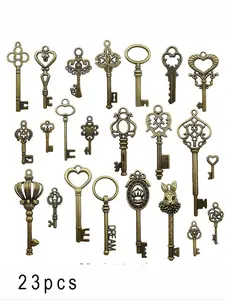 23-Piece Vintage Skull Key Set, Antique Bronze Style Keys, Retro Skeleton Key Collection, Decorative Accessory for Home & Office