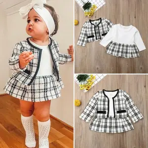 CPZVUCAK Infant Baby Girl Princess Outfits Plaid Cardigan Coat Tops + Patchwork O Neck A-line Tutu Dress Skirt Sets Formal Costumes 2Pcs Autumn Winter Clothes 1-7Years