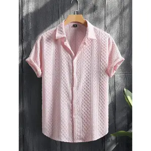 Manfinity RSRT Men's Solid Color Textured Short Sleeve Casual Vacation Shirt