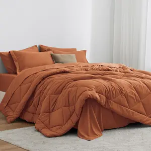 California King Comforter Terracotta, 7 California King Bed in a Bag, All Sets with 1 Comforter, 1 Flat Sheet, 1 Fitted Sheet, 2 Pillowcase and 2 Pillow Sham
