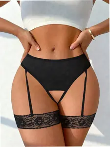 Open crotch thong lace garter breathable soft date night lingerie