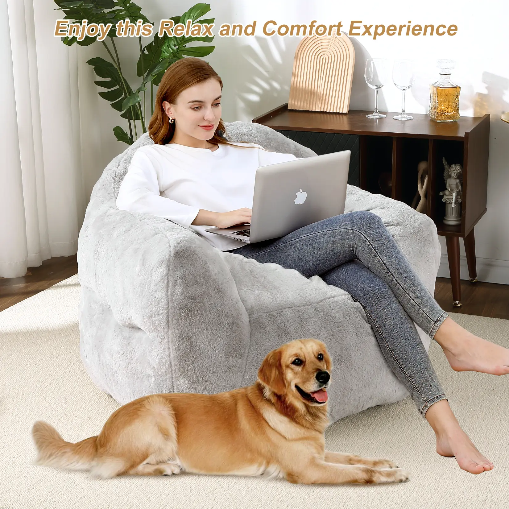 Adult Compact Cozy Bean Bag Chair with Supportive Backrest & Wide Armrest, High-Density Foam Filling, Easy Clean Soft Fabric, Portable Lazy Seat for Bedroom, Dorm, Apartment & Gaming Room, Light Green