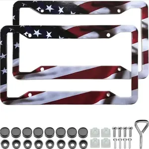 Eagle License Plate Frame Brackets - 2-Pack Patriotic Universal Aluminum Matte Stripe Design American Flag Gloss License Plate Frame Cover with Screw Fastener Cover Gift Car Accessories Truck - Vehicle