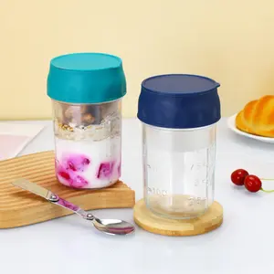 Glass Oatmeal Cup with Scale 350ml Clear Mason Jar for Yogurt Breakfast Overnight Oats Milk Salad Storage