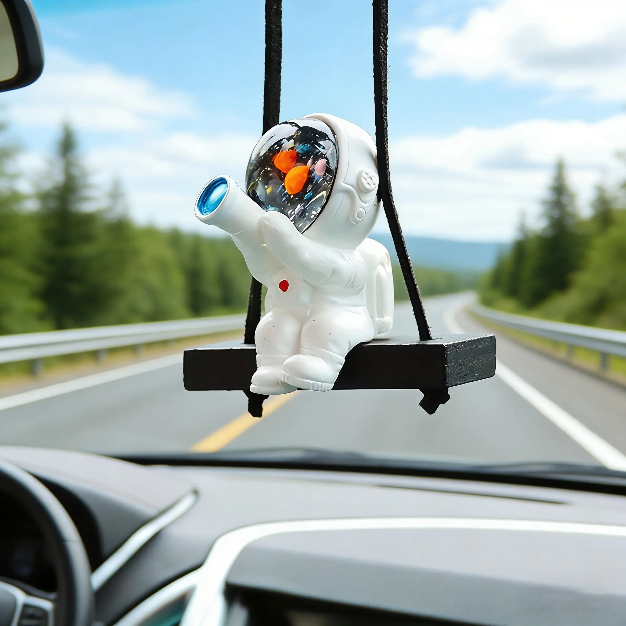 1pc Cute Astronaut Car Hanging Ornament - Car Interior Accessory, Car Interior Ornaments, Car Hanging Decoration, Cute Spaceman with Telescope Swing Pendant, Car Trinkets, Car Decorations, Gift for Space Lovers & Car Enthusiasts
