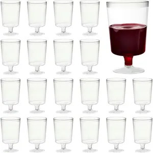 50 count Mini Clear Plastic  Glasses with Stem for Parties (5oz) - 4 Inch Plastic  Cups,  Goblets  for Wedding, Garden Parties, Indoor Outdoor Events, BBQ - ,