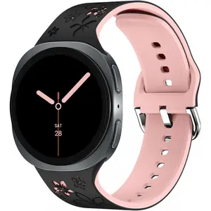 BlackPro BlackPro Flower Engraved Band for Samsung Galaxy Watch 8 40mm 44mm & 8 Classic 46mm Soft Silicone Two-Tone Waterproof Wristband for Women Tang Buckle Design Model 001