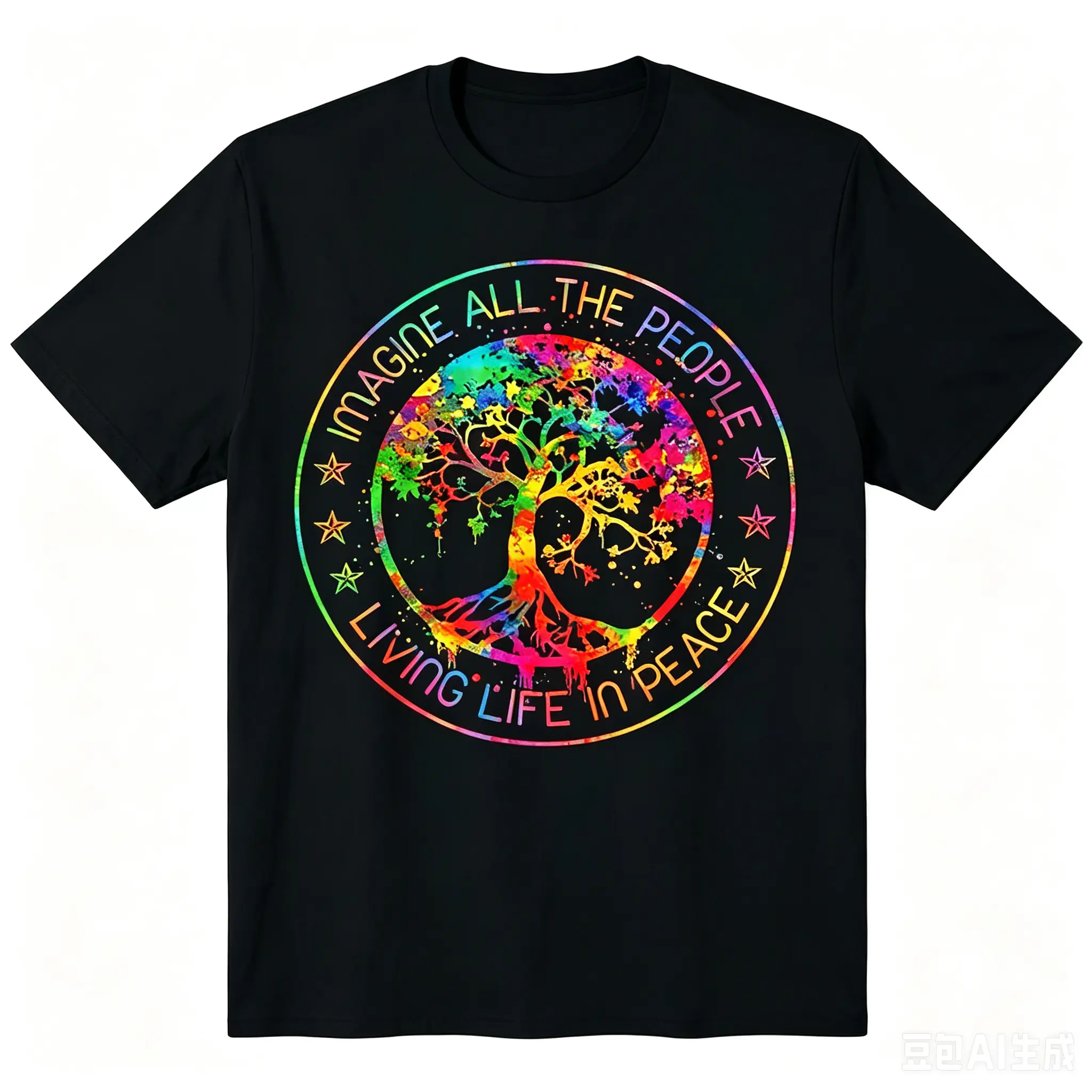 NEW LIMITED All The People Imagine Living Life in Peace Hippie Tie Dye T-Shirt Same Style for Men And Women 2026 Summer Short-Sleeved Printed T-Shirt Pure Casual Tshirt