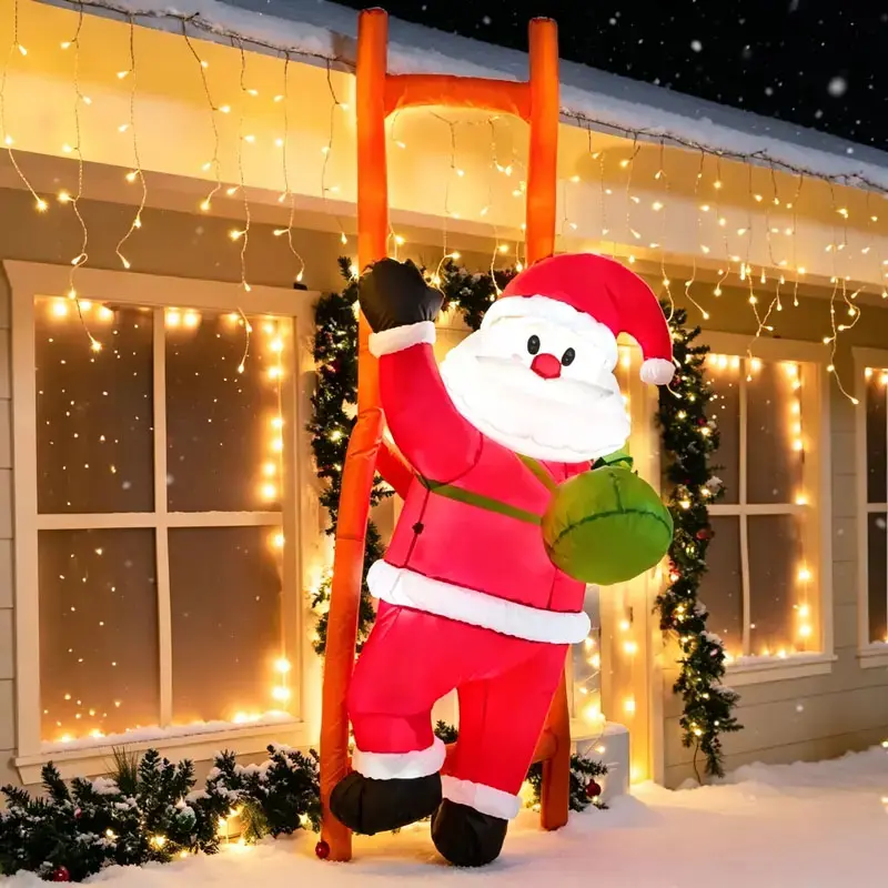 Lighted Christmas Inflatable Climbing Santa on Ladder, Outdoor Holiday Decor, Built‑in LED Glowing Lights, Weather‑Proof Yard Decoration for Xmas Halloween Party, Large 6FT Blow‑up Santa for Patio Garden Display