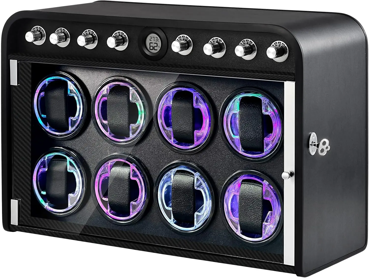 Watch Winder for Automatic Watches, Black Watch Winders 1/2/4/8 Slot for Rolex, Winder Box Uses Super Quiet Motor, 4 Rotation Mode Setting & LED Light, Gift for Man