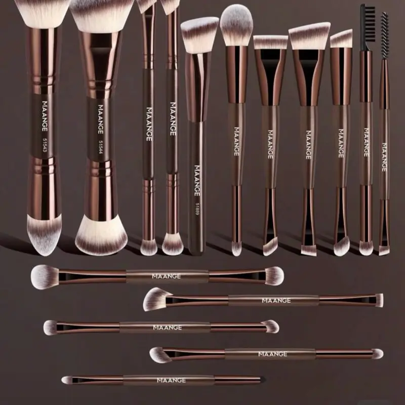 MAANGE 4/5/6/7/8/16/17pcs Aluminum Professional Makeup Brush Set, Includes Soft Synthetic Makeup Brushes For Foundation, Powder, Blush, Concealer, Contour, Nose Shadow, Eye Shadow, Eyeliner, Eyebrow, Detail, Face, Highlighter, Ideal Travel Makeup Brush S