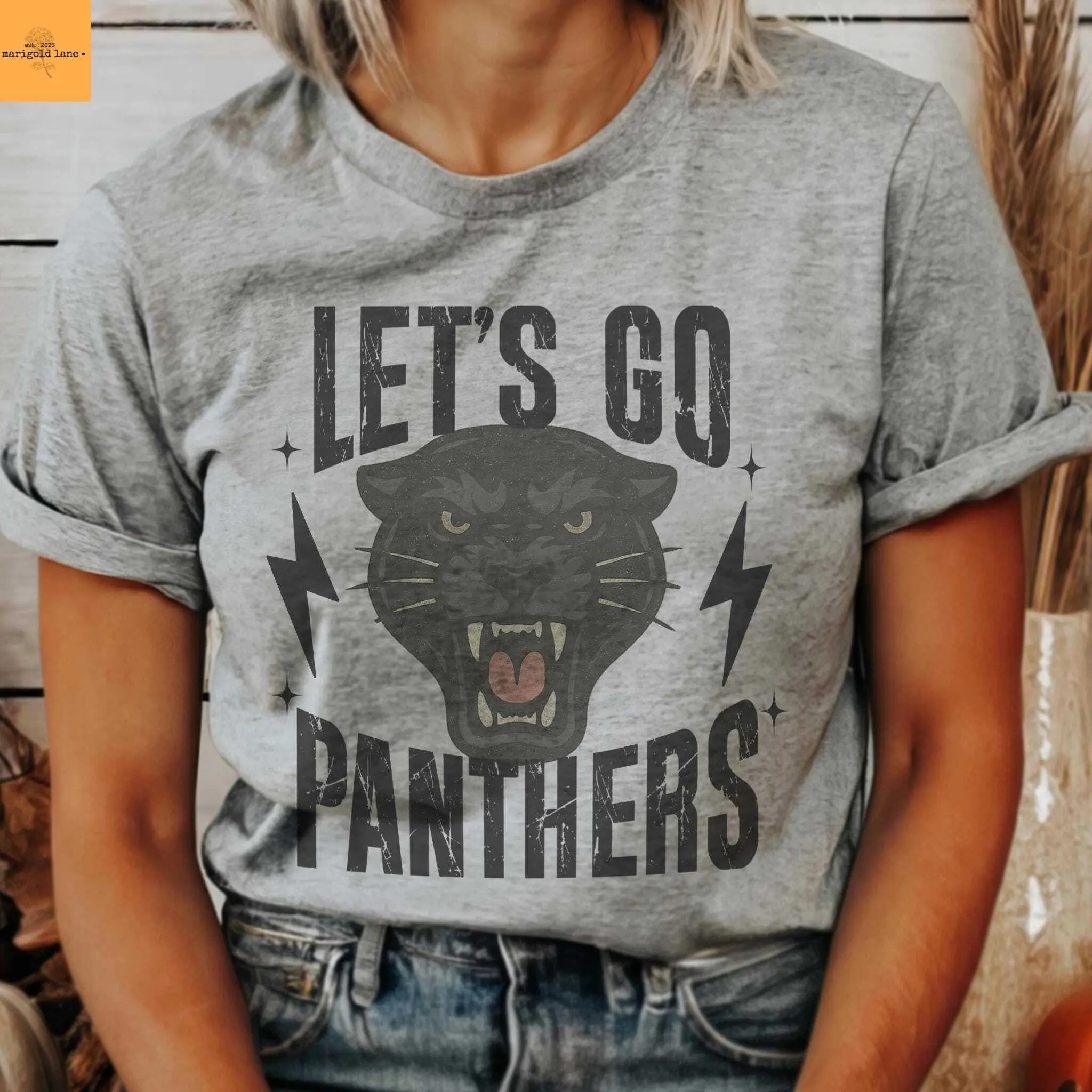 Let’s Go Panthers T-Shirt | Distressed Wolf Mascot Graphic Tee | Unisex Game Day Shirt | School Spirit Apparel | High School mascot tshirt Cotton Trending