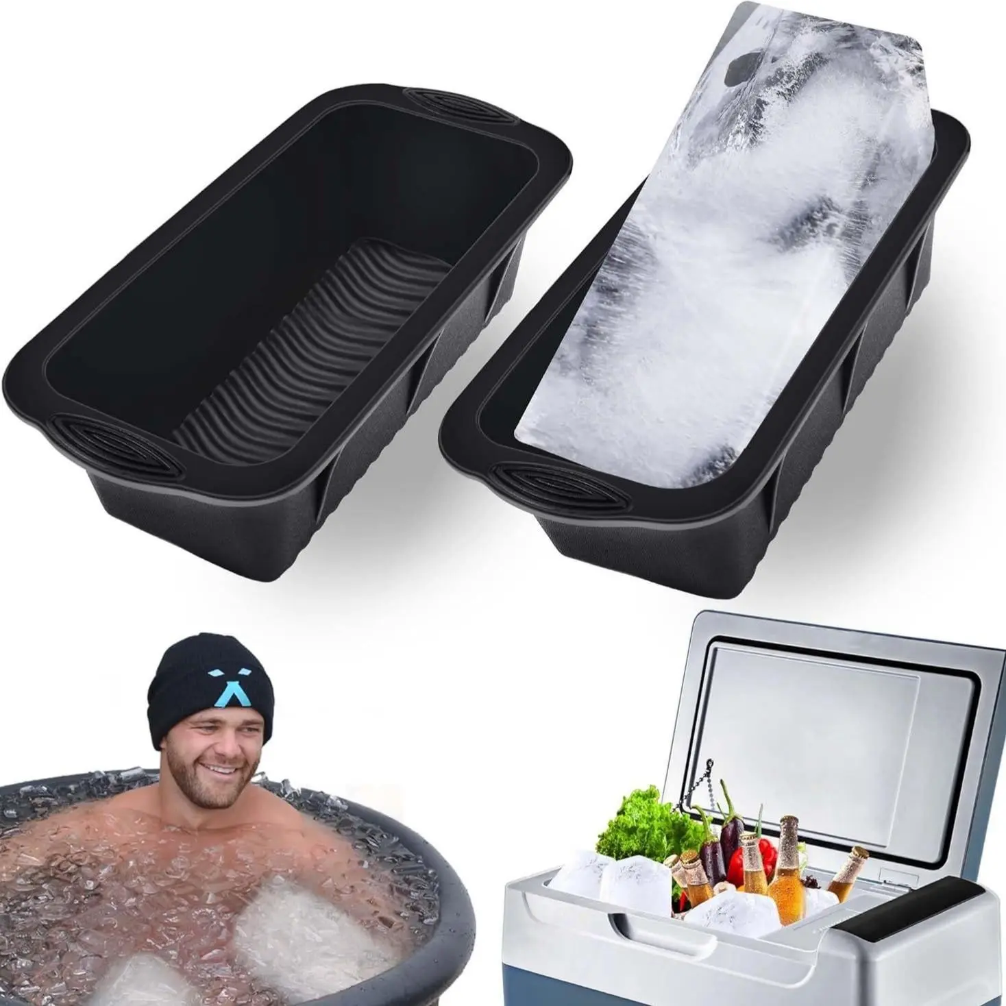 Extra Large Silicone Ice Block Mold Set, Reusable 2.2lb Ice Brick Molds, Durable & Flexible Design, Perfect for Home Use