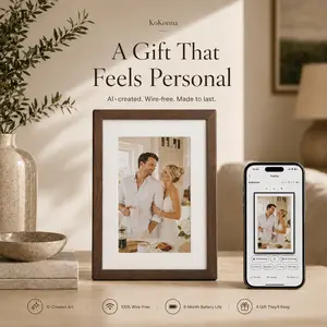 KoKonna 7.3" AI E-Ink Art Frame, Voice AI Art Creation, App-Controlled Smart Wireless Photo Frame with WiFi Remote Sharing, Solid Walnut Design, Months of Battery Life, Unique Gift for Her, Mom & Family