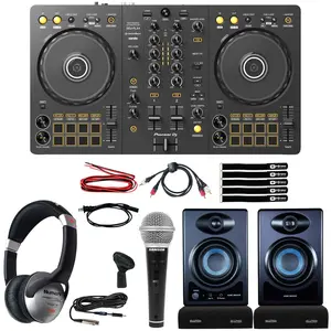 Pioneer DJ DDJ-FLX4 2-Channel Controller with Reloop AMS-DSM-3-BT Smart Desktop Monitor System Starter Package