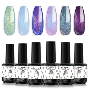 Zopvt Chameleon Gel Nail Polish Set, 6 Colors Autumn Winter Aurora Flash, Blue, 15ML X 6, LED UV Lamp, DIY Salon Gift