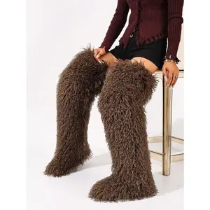 Snow Boots for Women Furry Boots Winter Knee High Flat Heel Fluffy Boots Springfresh