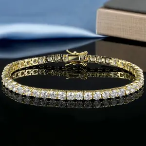 plated 4-prong inlaid 4.0mm white zirconia golden classic tennis bracelet 6.5/7/7.5/8/8.5 inches, unisex, Father's Day, Mother's Day, Birthday, Holiday, Anniversary Gift