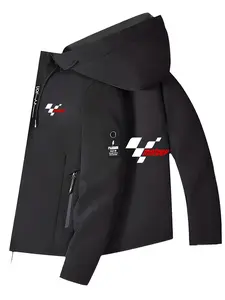 Men's and Women's Fashion Jacket with Motogp Letter Print, Zipper Pockets, Casual Half Zip Hooded Design, Spring & Fall Polyester Coat