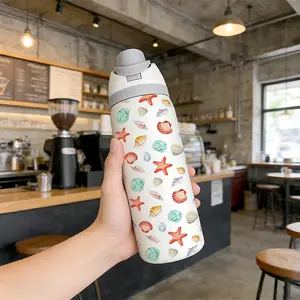 32oz Dual-Use Sports Water Bottle Tumbler, Simple Ocean Shell Pattern, 304 Stainless Steel Large Capacity Insulated Cup, Perfect Gift for Women, Thermal Bottle
